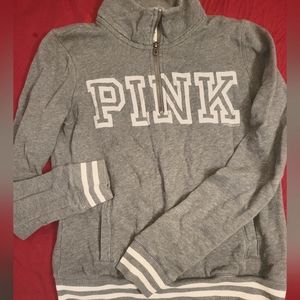 VS PINK half-zip heather grey with white classic logo